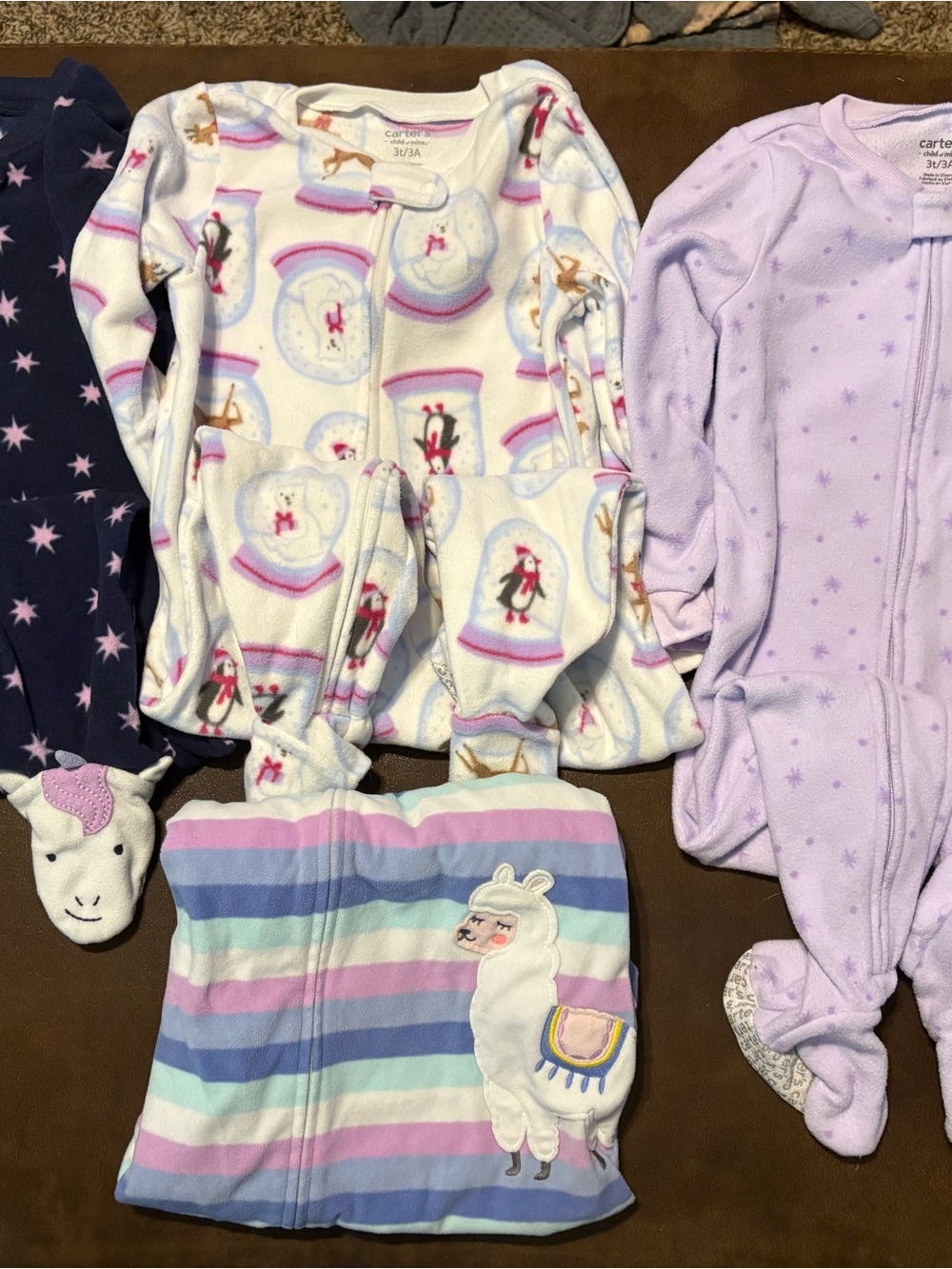 Carter's White Polar Bear Print Fleece One-Piece Footed Pajamas - White/Purple